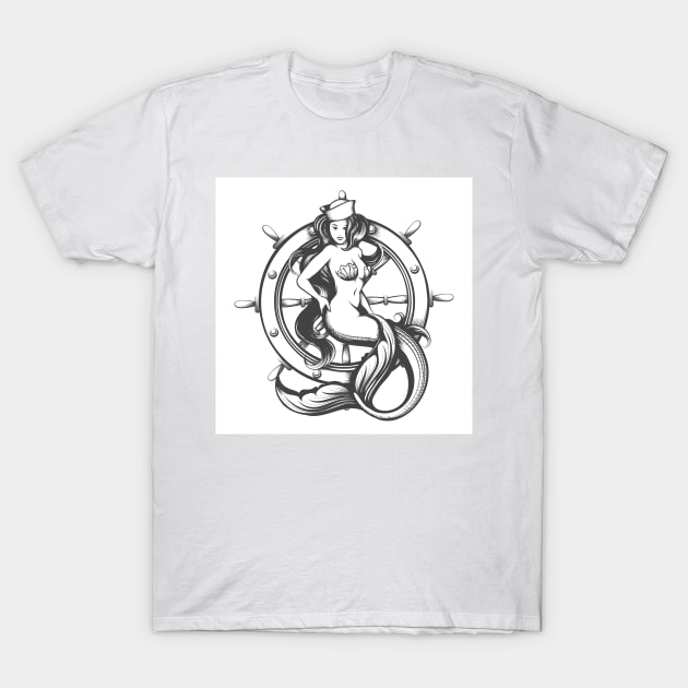 Beauty Mermaid and Steering Wheel T-Shirt by devaleta